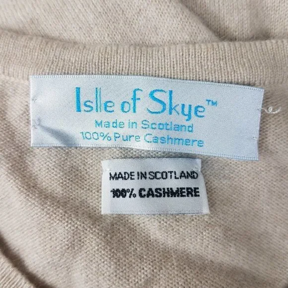 Isle of Skye beige 100% Cashmere crew neck pullover tunic sweater women Large 42 - Picture 6 of 7